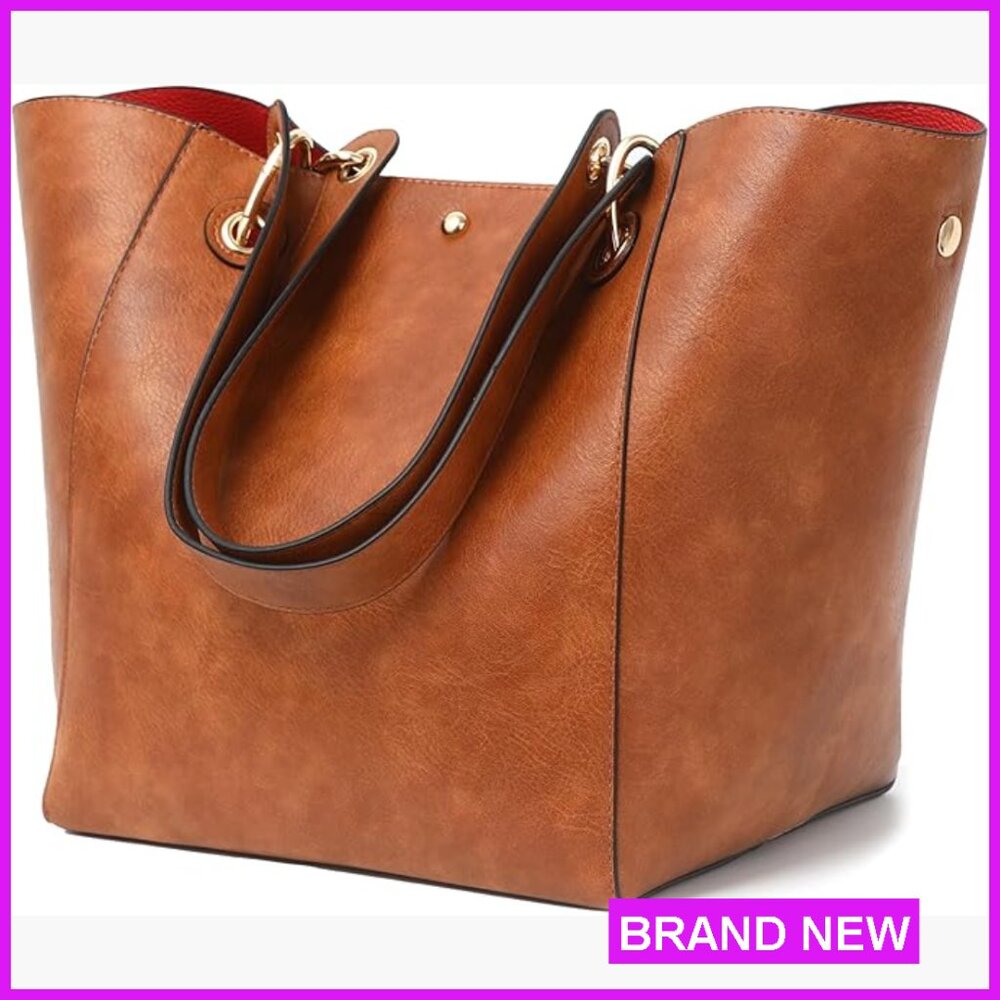Large Work Tote Bucket Bag Vegan Leather Crossbody Travel Purse Minimalist